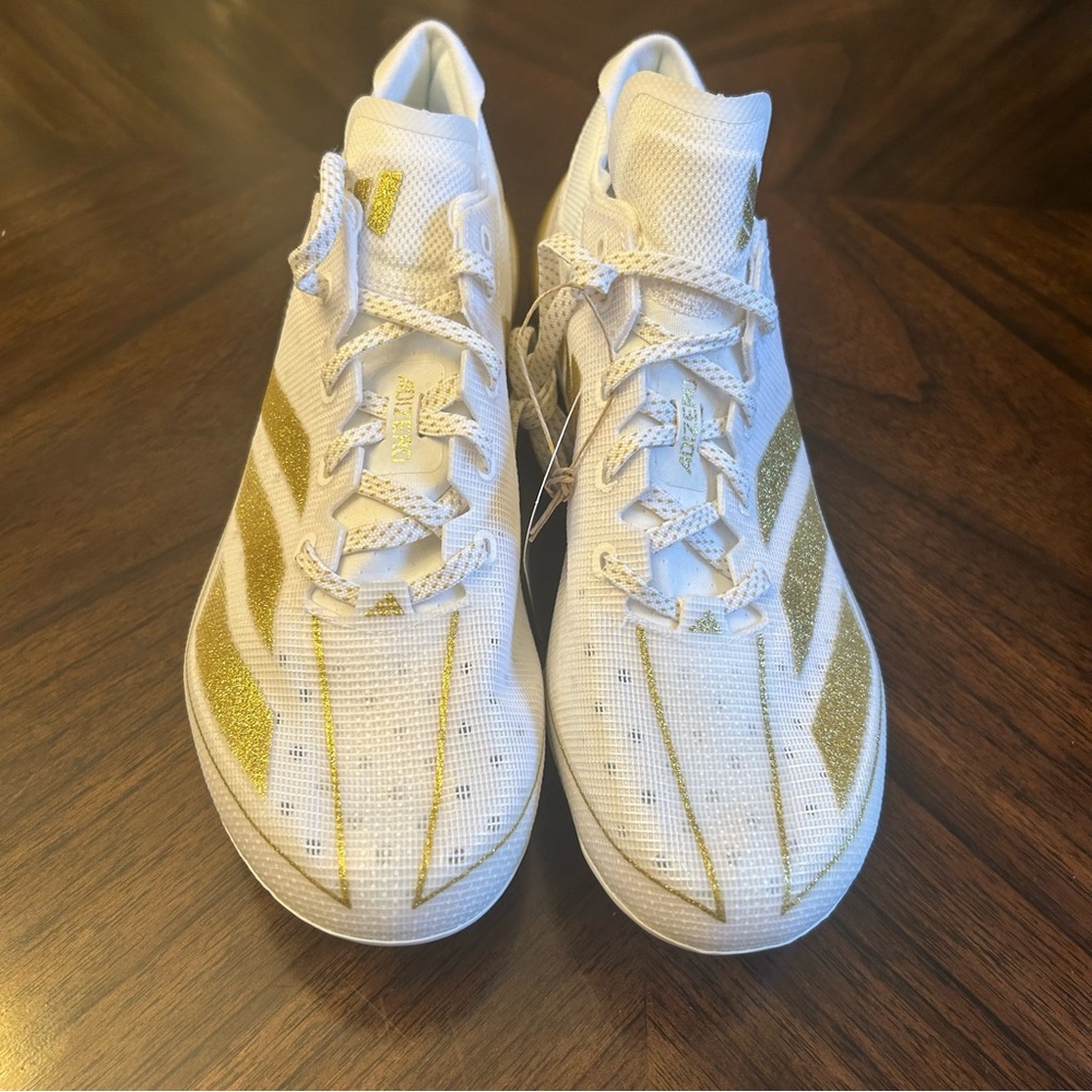 Adidas Men's Adizero 13.0, football cleats White/Gold Metallic, size 8.5 New